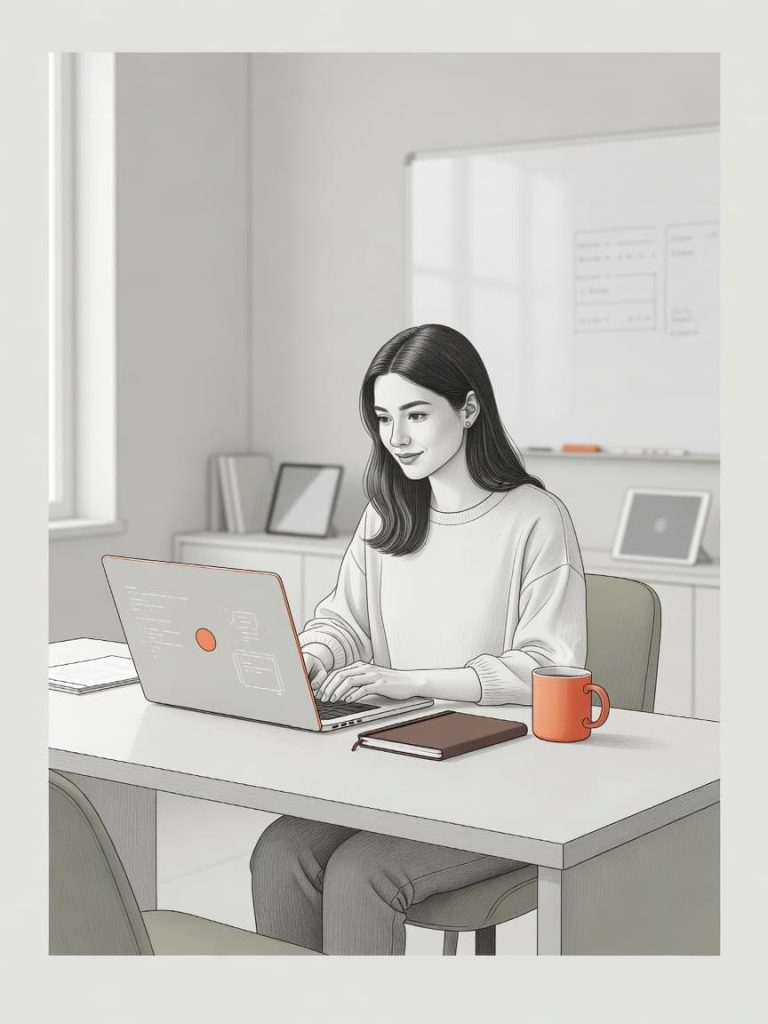 A teacher working at her computer creating Canva AI games