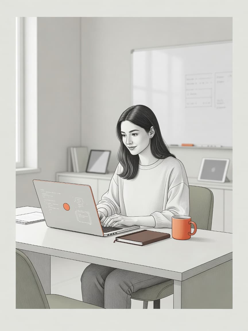 A teacher working at her computer creating Canva AI games
