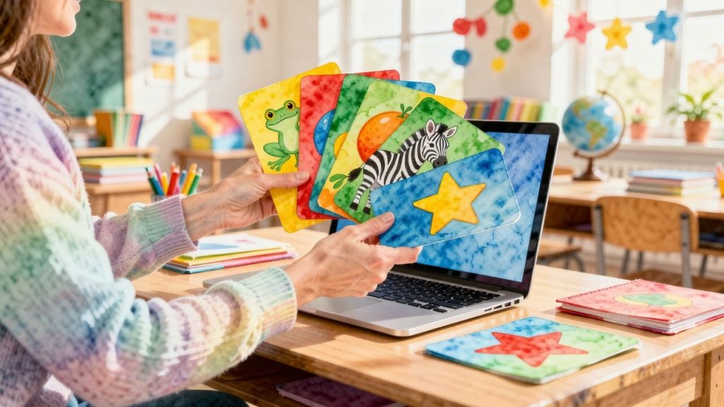 Teacher using visual props. Best Webcam for Teaching Kids Online