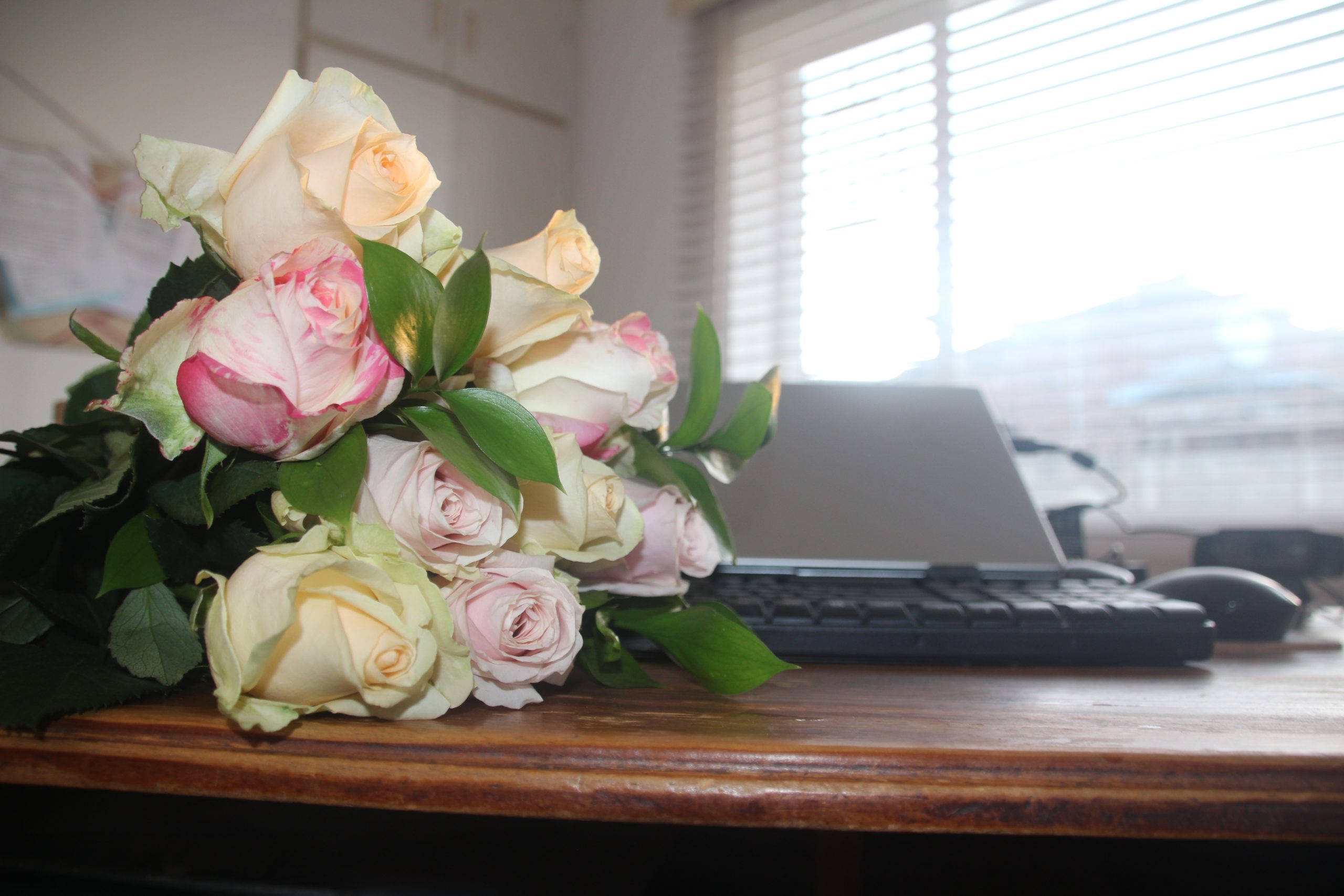 flowers and a computer