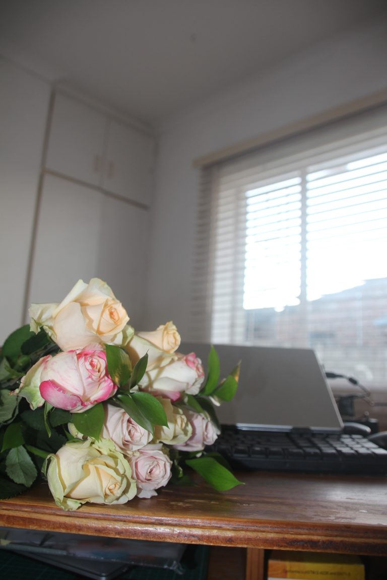 laptop and flowers