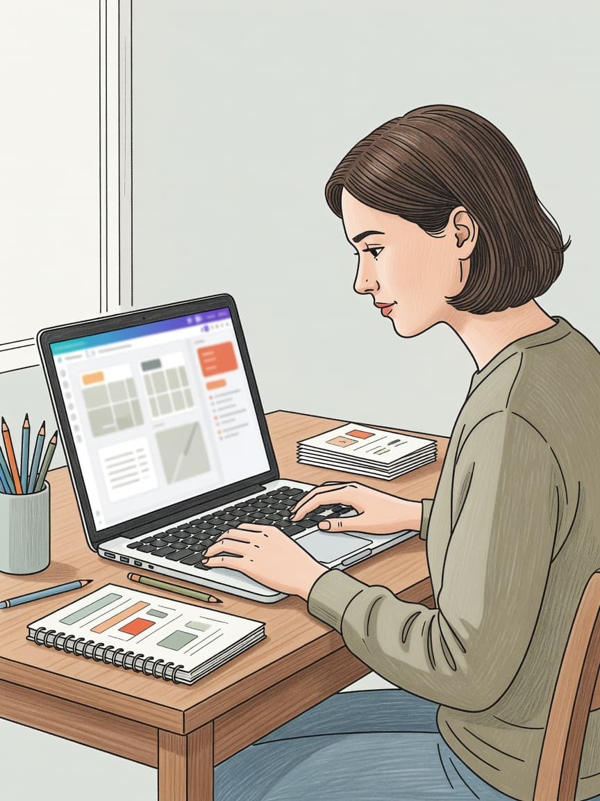 A teacher working on Canva. How to get Canva for free as a teacher